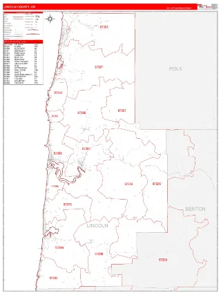 Lincoln County, OR RedLine style ZIP Code wall map