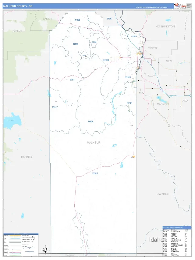 Malheur County, OR ZIP Code Wall Map, Business Reference style