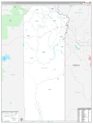 Malheur County, OR Classic style ZIP Code wall map