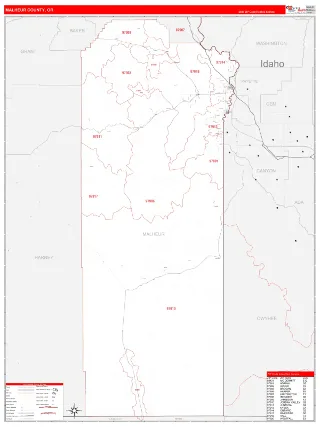 Malheur County, OR RedLine style ZIP Code wall map