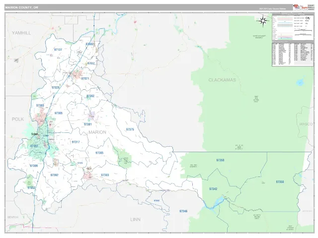 Marion County, OR ZIP Code Wall Map, Classic style