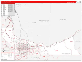 Multnomah County, OR RedLine style ZIP Code wall map