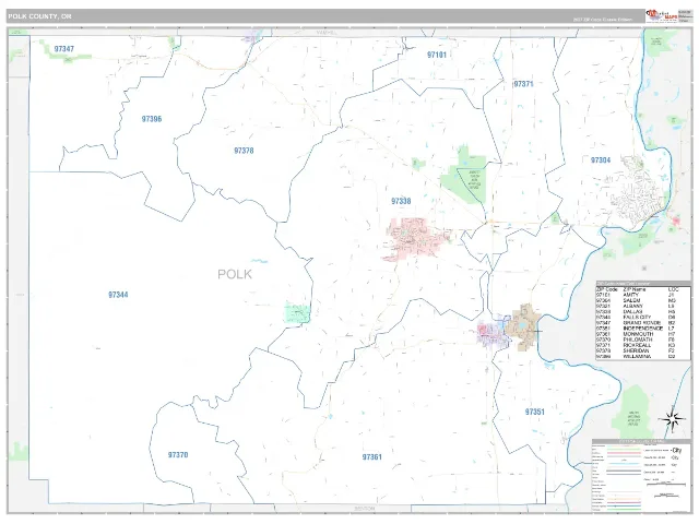 Polk County, OR ZIP Code Wall Map, Classic style