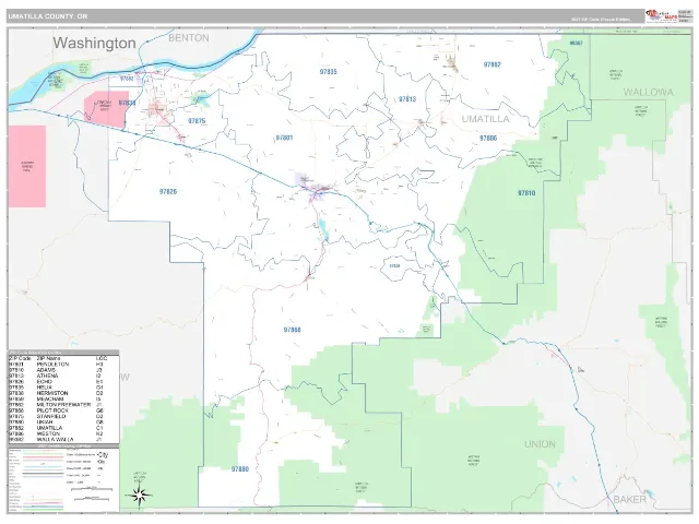 Umatilla County, OR ZIP Code Wall Map, Classic style