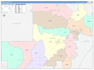 Yamhill County, OR ColorCast style ZIP Code wall map