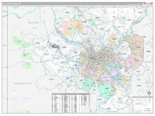 Allegheny County, PA Classic style ZIP Code wall map