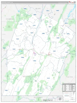 Bedford County, PA Classic style ZIP Code wall map