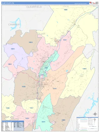 Blair County, PA ColorCast style ZIP Code wall map