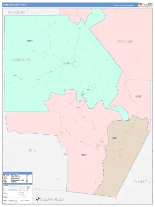 Cameron County, PA ColorCast style ZIP Code wall map
