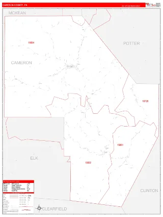 Cameron County, PA RedLine style ZIP Code wall map