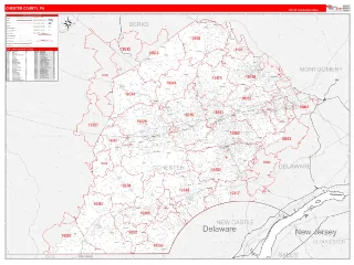 Chester County, PA RedLine style ZIP Code wall map