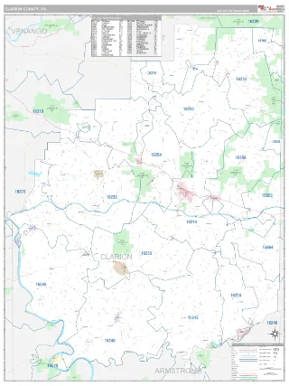 Clarion County, PA Classic style ZIP Code wall map