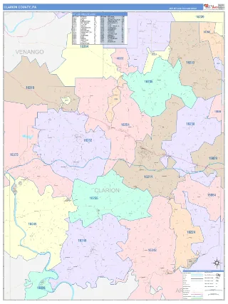 Clarion County, PA ColorCast style ZIP Code wall map