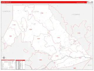 Clinton County, PA RedLine style ZIP Code wall map