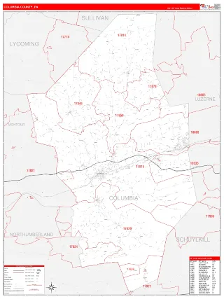 Columbia County, PA RedLine style ZIP Code wall map
