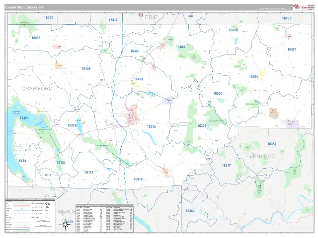 Crawford County, PA ZIP Code Wall Map, Classic style