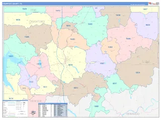 Crawford County, PA ColorCast style ZIP Code wall map