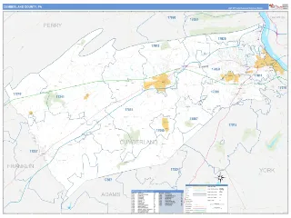 Cumberland County, PA Business Reference style ZIP Code wall map