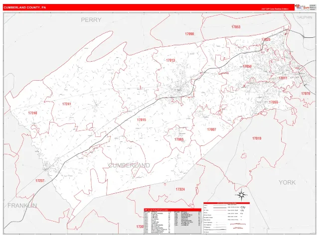 Cumberland County, PA ZIP Code Wall Map, RedLine style