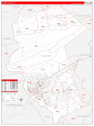 Dauphin County, PA RedLine style ZIP Code wall map
