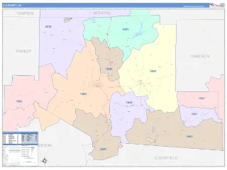 Elk County, PA ColorCast style ZIP Code wall map