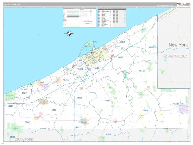 Erie County, PA ZIP Code Wall Map, Classic style