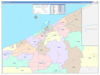 Erie County, PA ColorCast style ZIP Code wall map