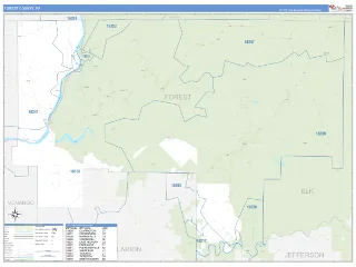 Forest County, PA Business Reference style ZIP Code wall map
