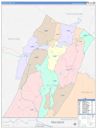 Fulton County, PA ColorCast style ZIP Code wall map