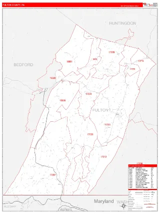 Fulton County, PA RedLine style ZIP Code wall map