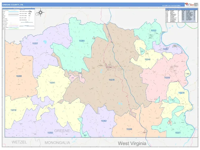 Greene County, PA ZIP Code Wall Map, ColorCast style