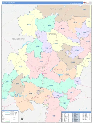 Indiana County, PA ColorCast style ZIP Code wall map