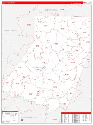 Indiana County, PA RedLine style ZIP Code wall map