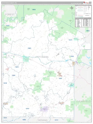 Jefferson County, PA Classic style ZIP Code wall map