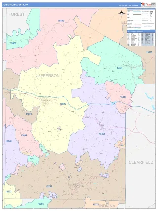 Jefferson County, PA ColorCast style ZIP Code wall map