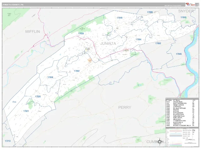 Juniata County, PA ZIP Code Wall Map, Classic style