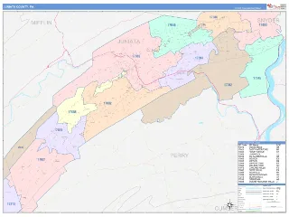 Juniata County, PA ColorCast style ZIP Code wall map