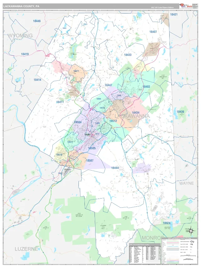 Lackawanna County, PA ZIP Code Wall Map, Classic style