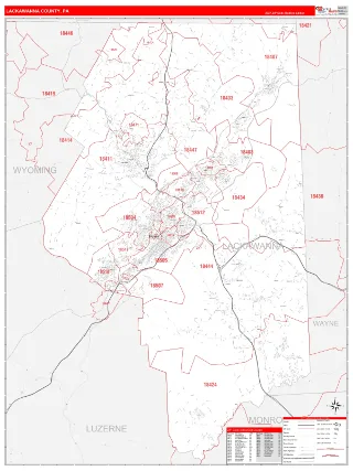 Lackawanna County, PA RedLine style ZIP Code wall map