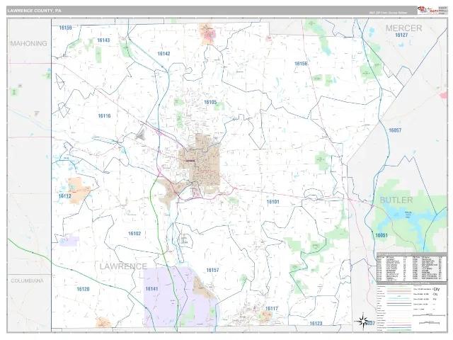 Lawrence County, PA ZIP Code Wall Map, Classic style