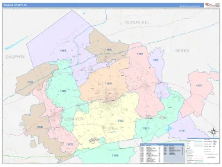 Lebanon County, PA ColorCast style ZIP Code wall map