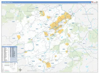 Luzerne County, PA Business Reference style ZIP Code wall map