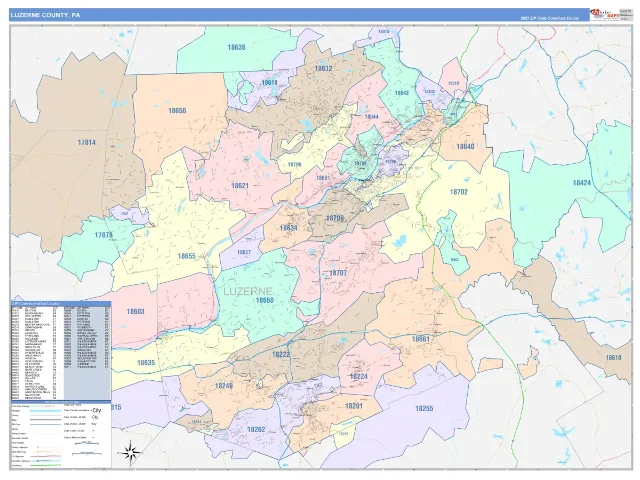Luzerne County, PA ZIP Code Wall Map, ColorCast style