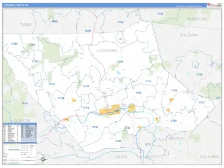 Lycoming County, PA Business Reference style ZIP Code wall map