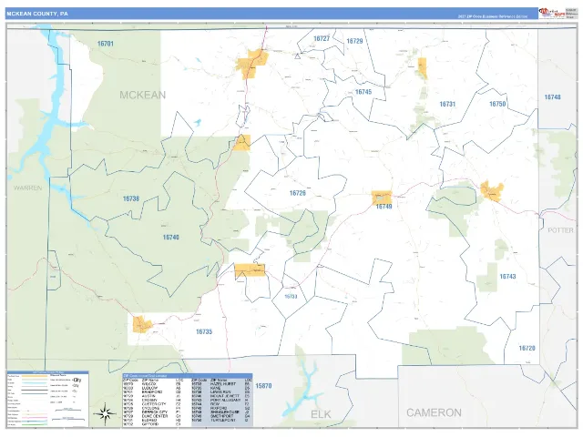 McKean County, PA ZIP Code Wall Map, Business Reference style