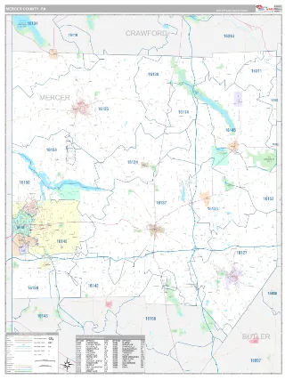 Mercer County, PA Classic style ZIP Code wall map