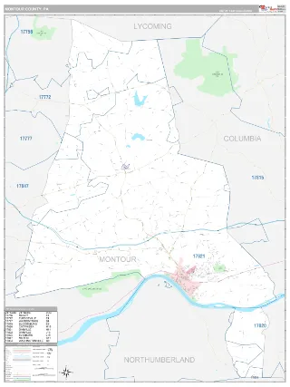 Montour County, PA Classic style ZIP Code wall map