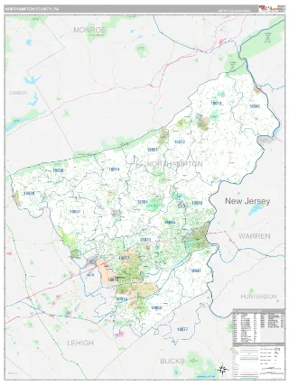 Northampton County, PA Classic style ZIP Code wall map