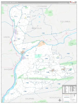 Northumberland County, PA Classic style ZIP Code wall map