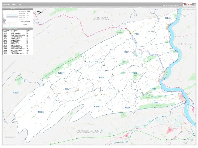 Perry County, PA ZIP Code Wall Map, Classic style